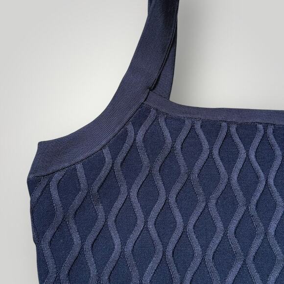 GUESS Genna Diamond Knit Sweater Dress Women's Size L Blackened Blue - Picture 4 of 12